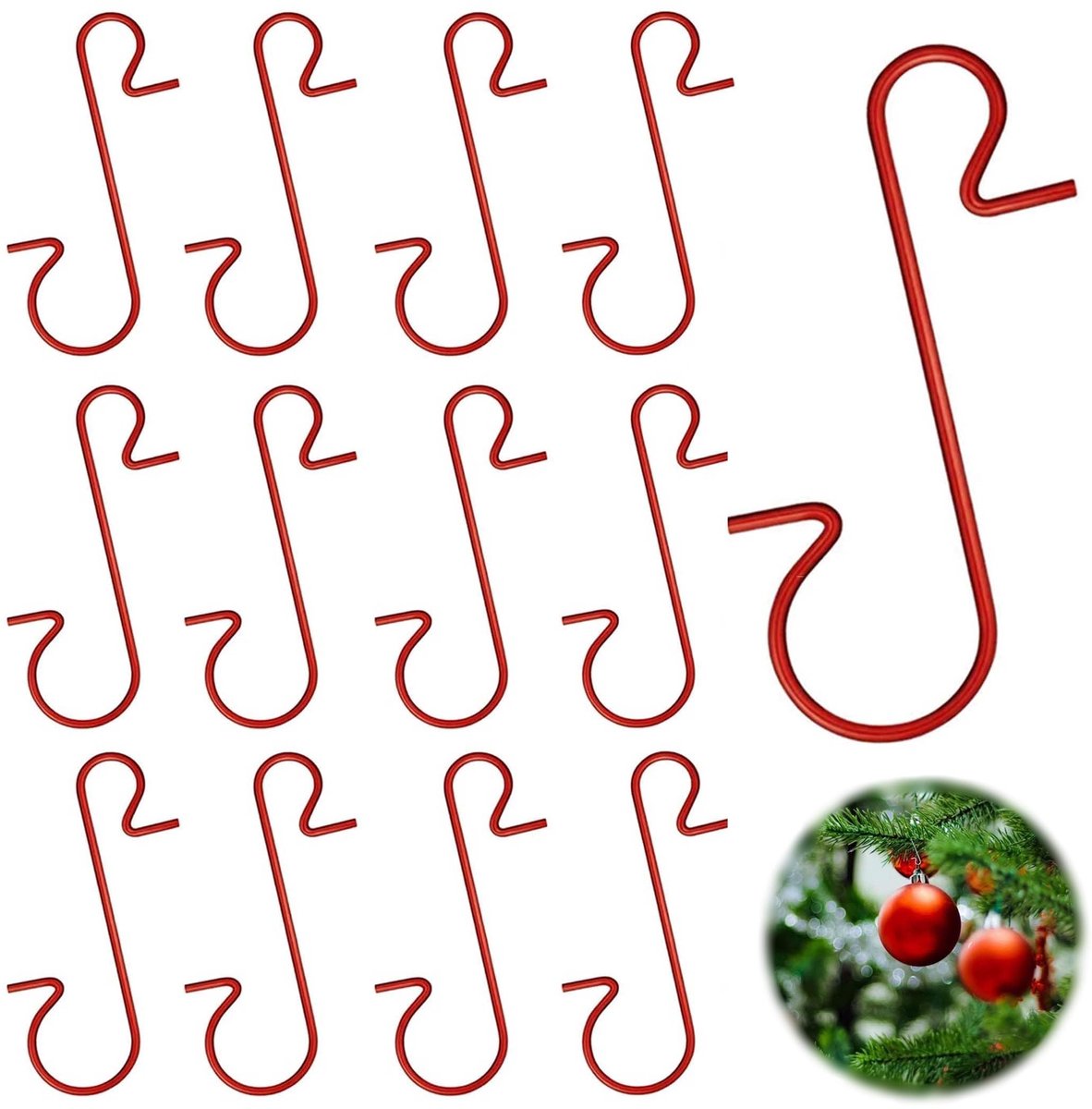Dailygoods - Dailygoody - S-haken Kerstmis - Kerstboomversiering - Herbruikbaar en praktisch - Rood - Decoratieve haakjes - Voor kerstballen en versiering