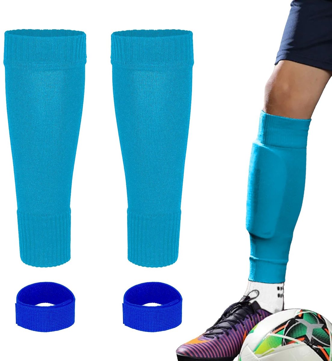 Dailygoods - Dailygoody - Kindervoetbalbeenmouw - Voetbalsokken - Comfortabel en veilig - Blauw - Scheenbeschermers - Geschikt voor kinderen van 6-8 jaar