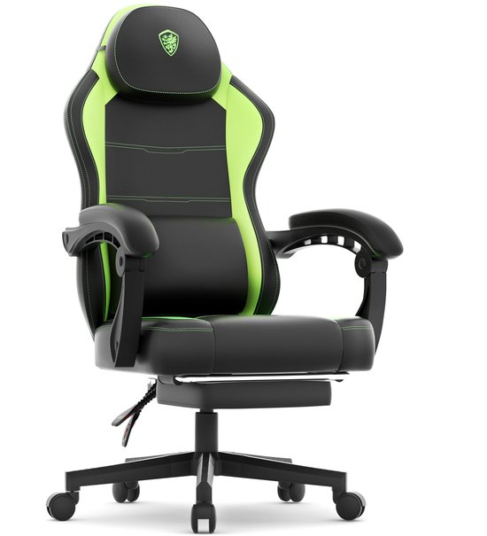 Dowinx Ergonomische Bureaustoel / Gamingstoel - Ergonomisch - Met massagefunctie - Met uitschuifbare voetsteun - Maximaal draagvermogen 150 kg - Voor kantoor en gamen - Van faux leer - Lichtgroen