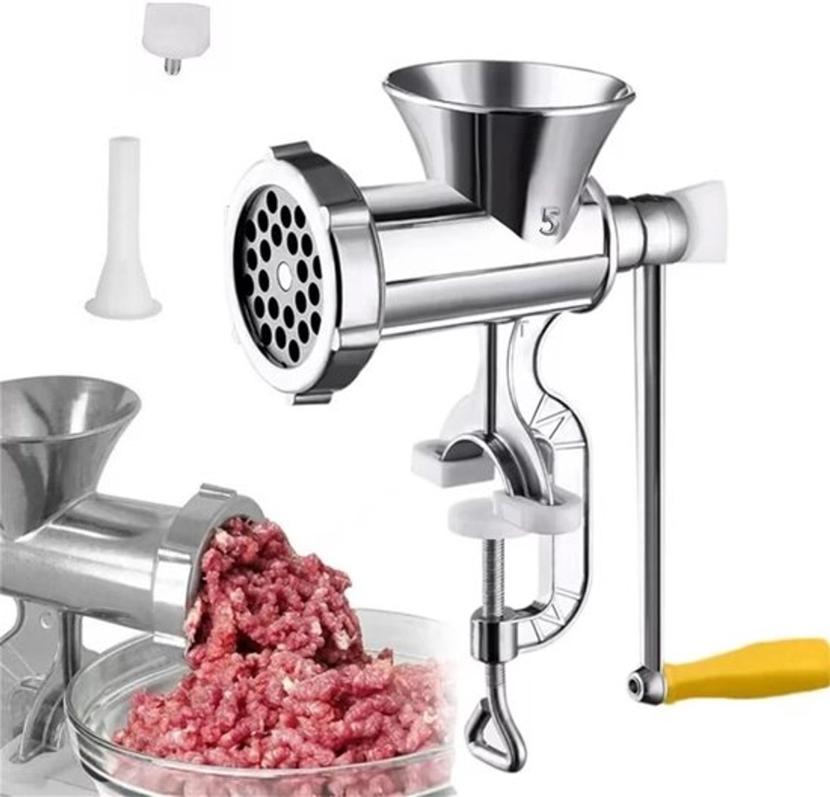 Handmatig Gehaktmolen - Vleesmolen - Handmatig Worstvuller - Vleesmolens - Keukenmolenmachine - RVS en aluminiumlegering - Handmatige vleesmolen - Zilver - Keukengereedschap - Voor Rundvlees Kippenrek, Chili - Vaatwasmachinebestendig - 25*15cm