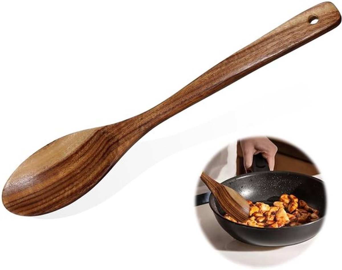 Houten lepel voor koken - teakhout - 1 stuk