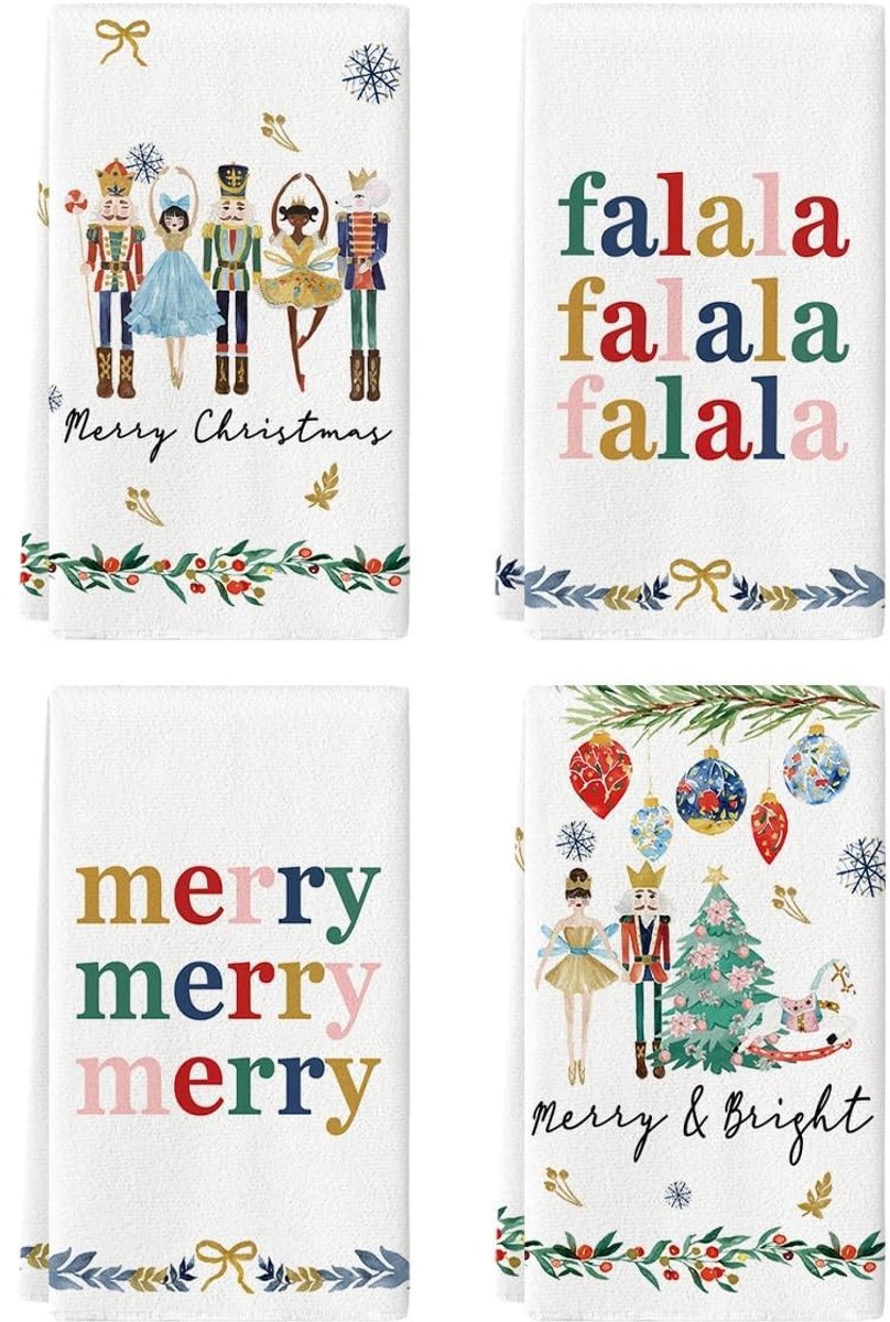 Dailygoods - Dailygoody - Keukenhanddoeken - Seizoensgebonden - 42 x 65 cm - Polyester - Vrolijk Kerstfeest - Set van 4 - Geschikt voor Volwassenen