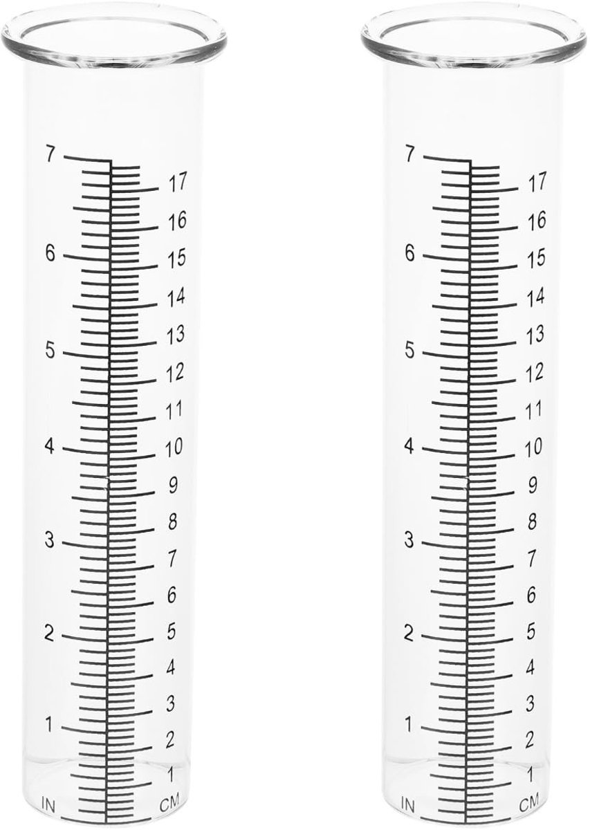 Dailygoods - Dailygoody - Regenmeter - Neerslagmeter voor tuin - 2 stuks - Glas - Regenmeter voor buiten - Geschikt voor thuis - 21 cm hoog