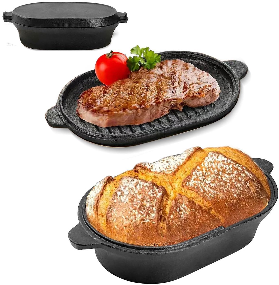Dailygoods - 2-in-1 Gietijzeren Pan, Ovaal 28 cm