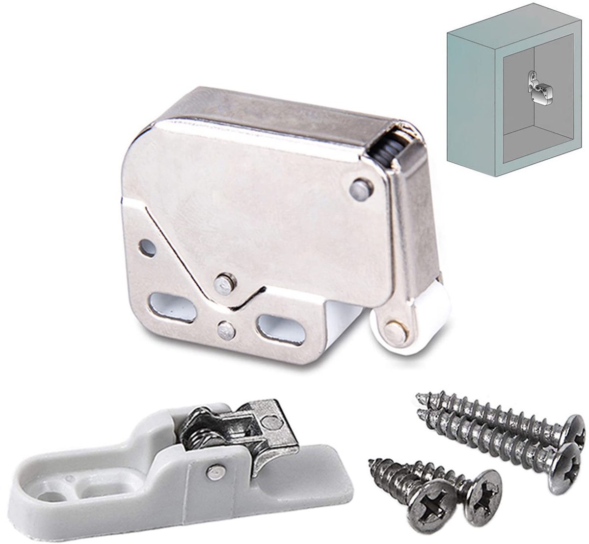 Dailygoods - Dailygoody - Push to Open Mini Klink - Deurslot Automatische Flap - Zilver - Kledingkast Deur - Geschikt voor Meubels - Pack van 15