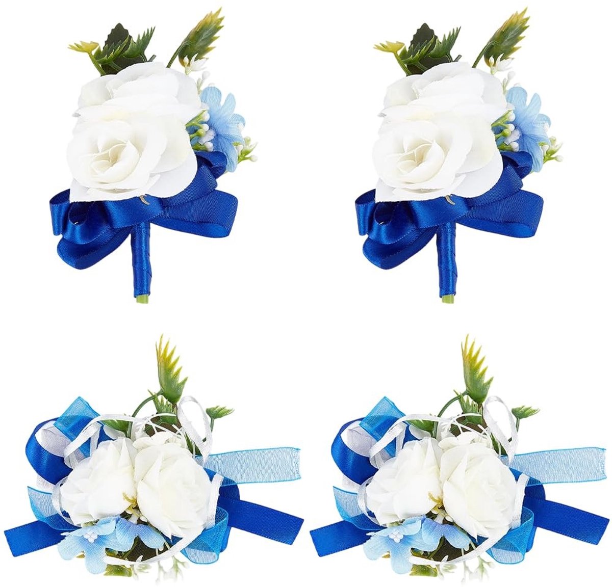 Dailygoods - Dailygoody - Corsage en Boutonnière Set - Bruiloft Accessoires - Navy Blauw Witte Rozen - Decoratie voor Bruiloft - Bloemen Set - Geschikt voor Bruid