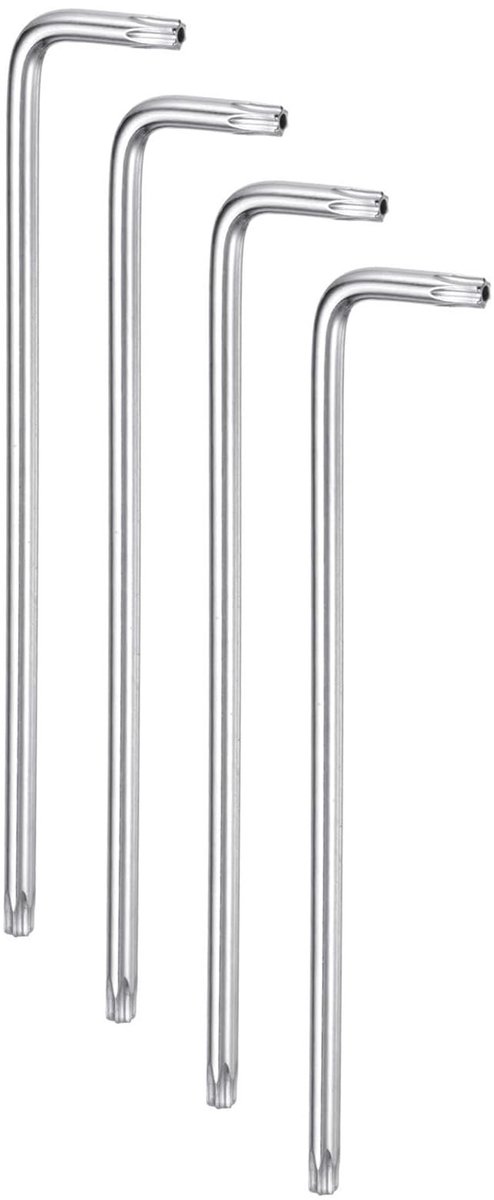 Dailygoods - Set van 4 T20 Sabotage Proof Torx Sleutels 113mm S2 Staal