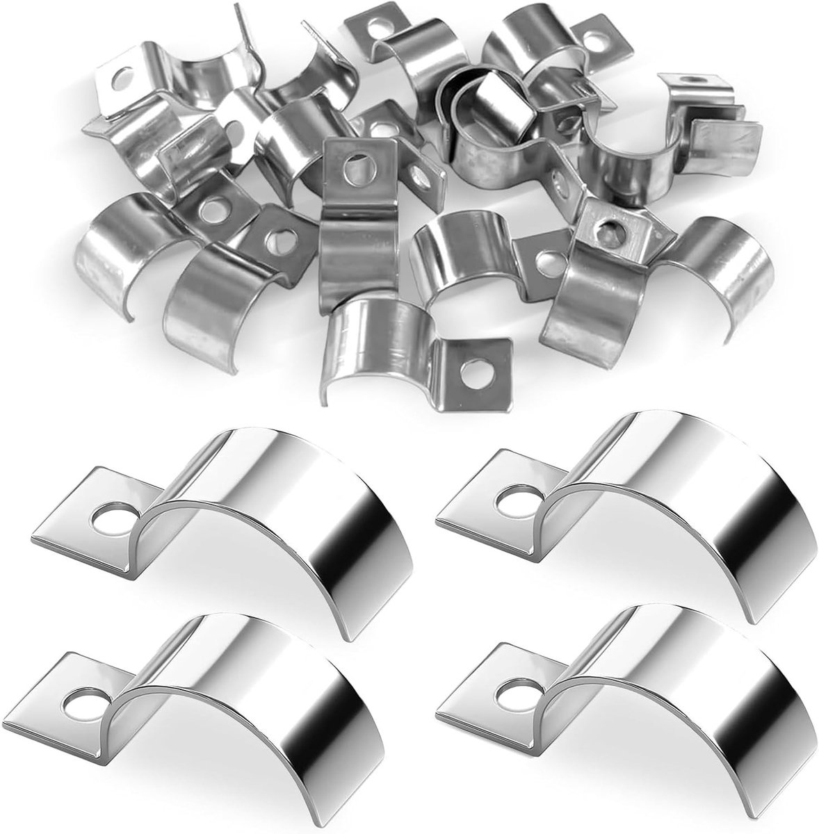 Metaal Kabelclips voor Buizen, 16 mm, RVS 304, U-vormige Klemmen voor Kabelmontage, Set van 30, Ideaal voor Waterleidingen en Elektrische Installaties