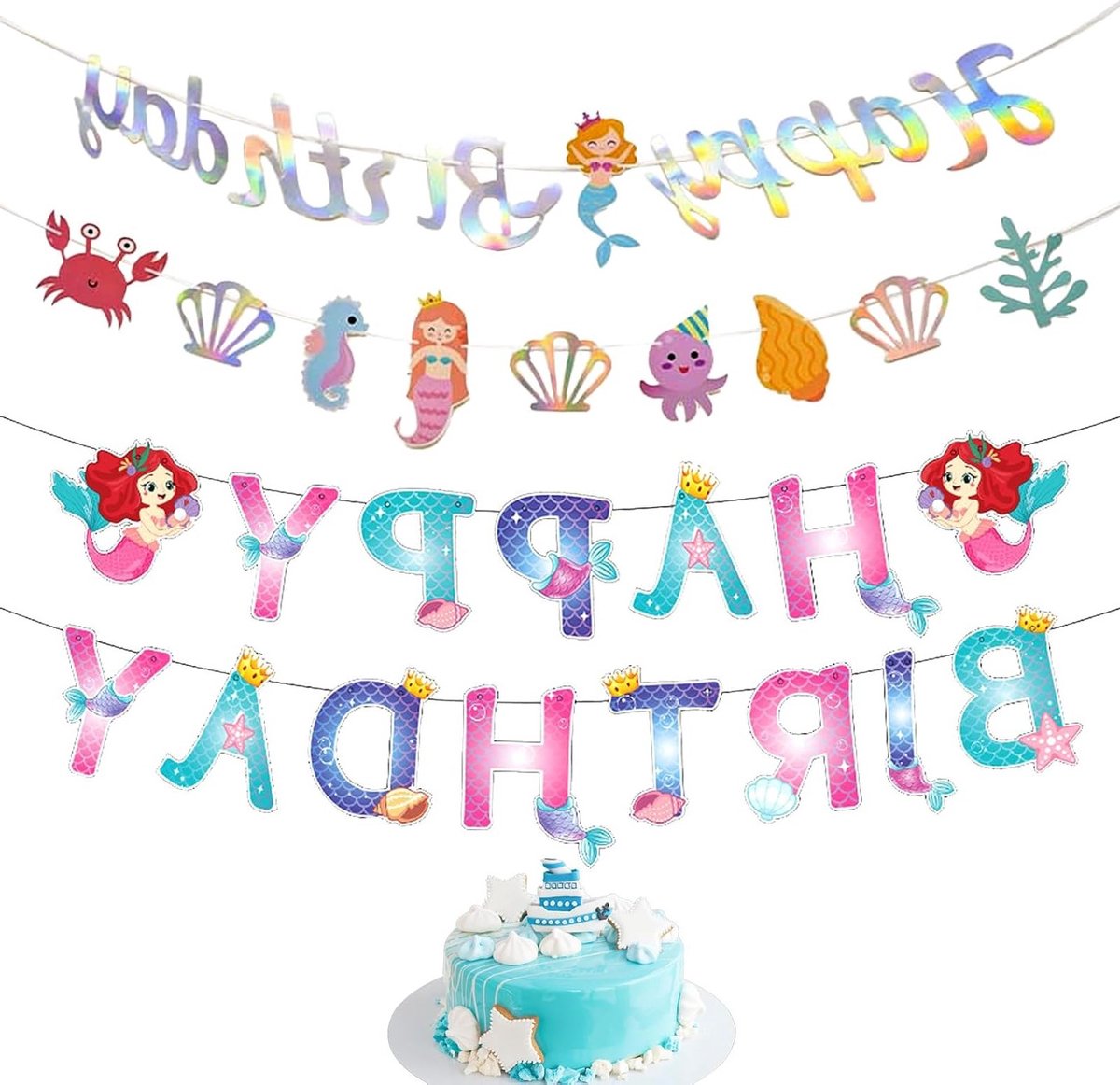 Verjaardagsdecoratie voor Meisjes met Zeemeermin Motief, 1.2 m Garland, Schattige Papieren Versiering en Hangdecoratie voor Kinderfeestjes