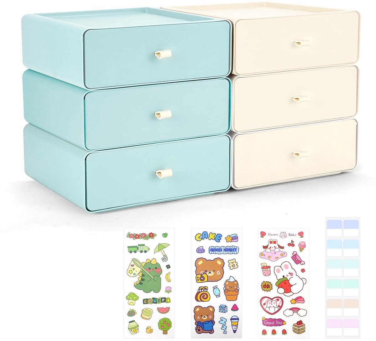 Dailygoody - OmGoods - Dailygoody - Stapelbare ladeboxen - Cosmetica-organizer - Creatieve oplossing - Lichtblauw + Beige - Make-up-organizer - Geschikt voor bureaus en kant