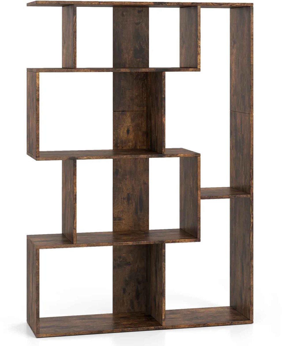 C. , R. E. CORE Geometrische boekenkast - Boekenkast - Boekenplank - Kast met 6 vakken - Open kast - 80x30x120cm - Rustiek bruin