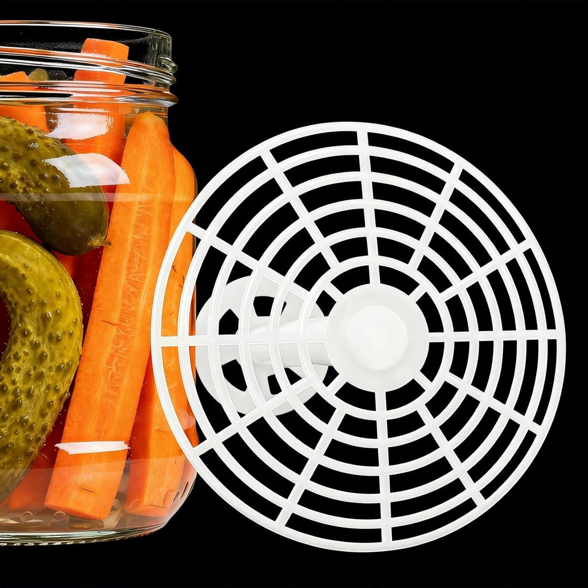 Ronde fermentatiegewicht voor inmaakpotten, diameter 15 cm, ideaal voor 2.5 - 4 kg, met hefstaaf en universele toepassing