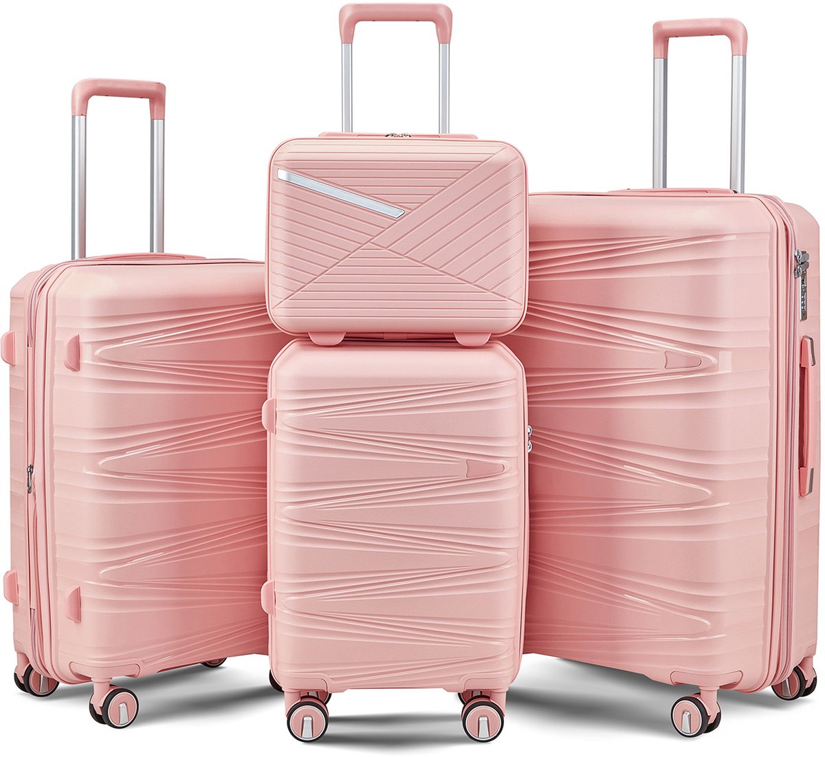 4-delige Kofferset – Afneembare zwenkwielen - Handbagage & Check-in Koffers –14 inch / 20 inch / 24 inch / 28 inch – Cijferslot – 360° Geruisloze Wielen – Lichtgewicht & Stevig – Modern Design - Roze