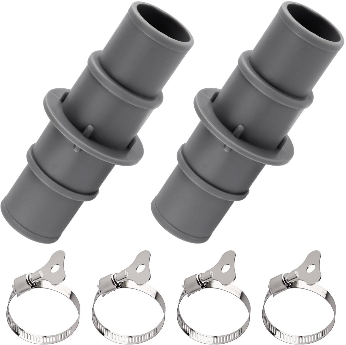 Dailygoody - Zwembadslangadapter - Slangadapter voor zwembadstofzuiger - ABS-Materiaal - Roestvrijstalen clips - Geschikt voor 1-1/4" en 1-1/2" - Grij