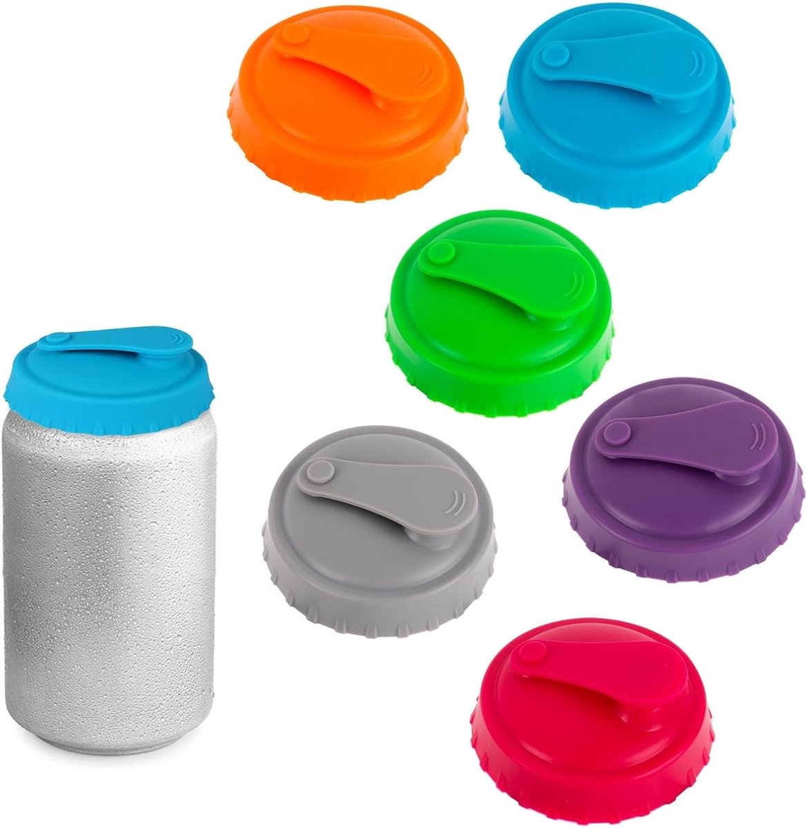 Set van 6 Herbruikbare Siliconen Deksel voor Drinkblikken, Lekvrije en Stofdichte Oplossing voor Frisdrank en Bier