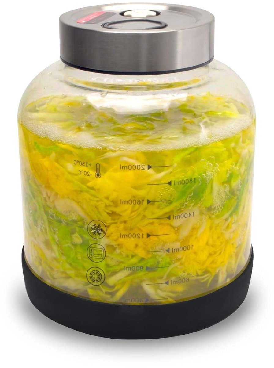 Fermentatiepot 2 Liter met Deksel voor Thuisfermentatie - Ideaal voor Zuurkool, Komkommers en Radijsjes met Precisieweegschaal en Antislip Design