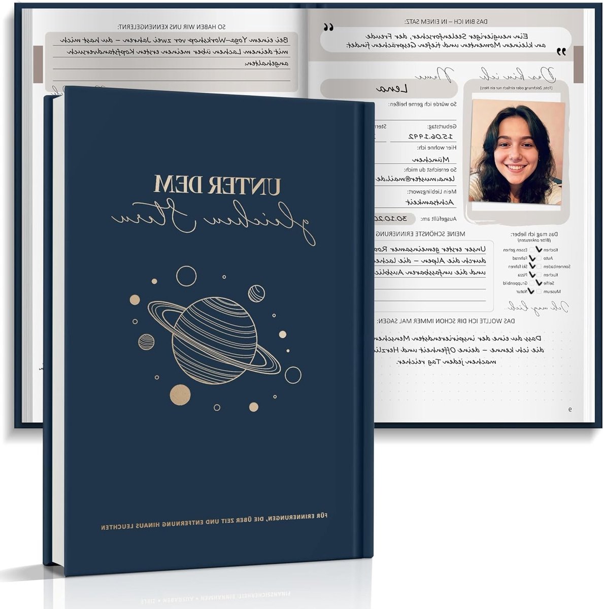 Vriendschapsboek voor Volwassenen in Donkerblauw met Universum Thema en Persoonlijke Berichten
