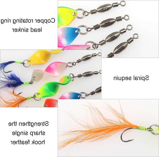 6-delige Lepelset voor Forel met Rolling Swivels en Flitsende Lichten - Duurzaam Vissen Aas voor Baars, Zalm, Snoek en Krabben — afbeelding 2