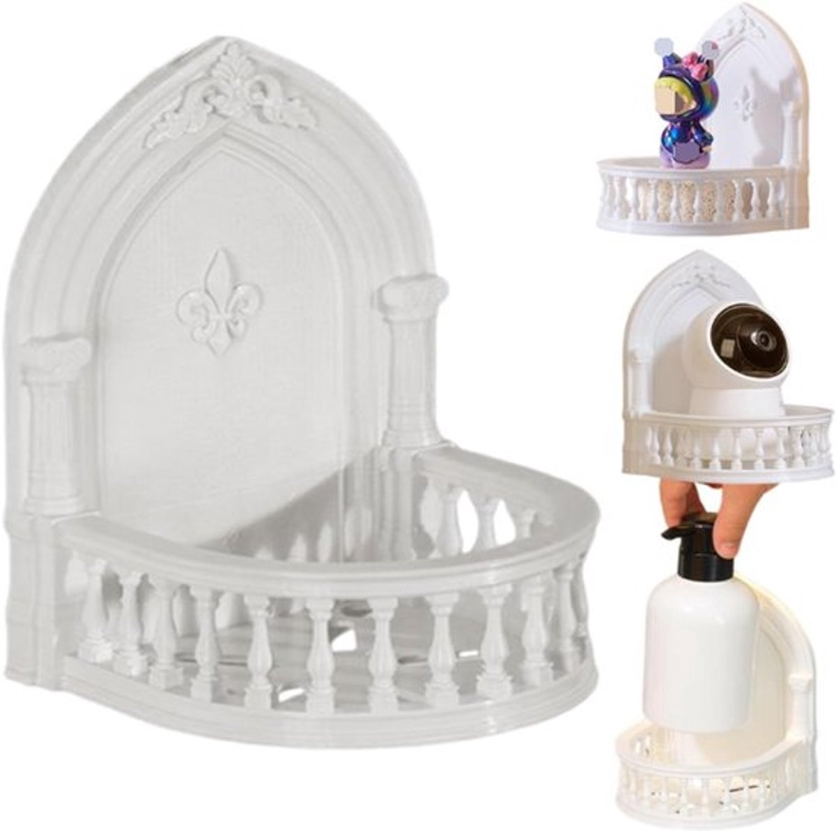 Twee kleine zwevende plankjes van acryl, wandbeugels in Europese stijl voor een binnenplaats, decoratieve accessoires voor poppenhuizen, te gebruiken voor het opbergen van poppen, speelgoed, camera's, planten, foto's, enz.