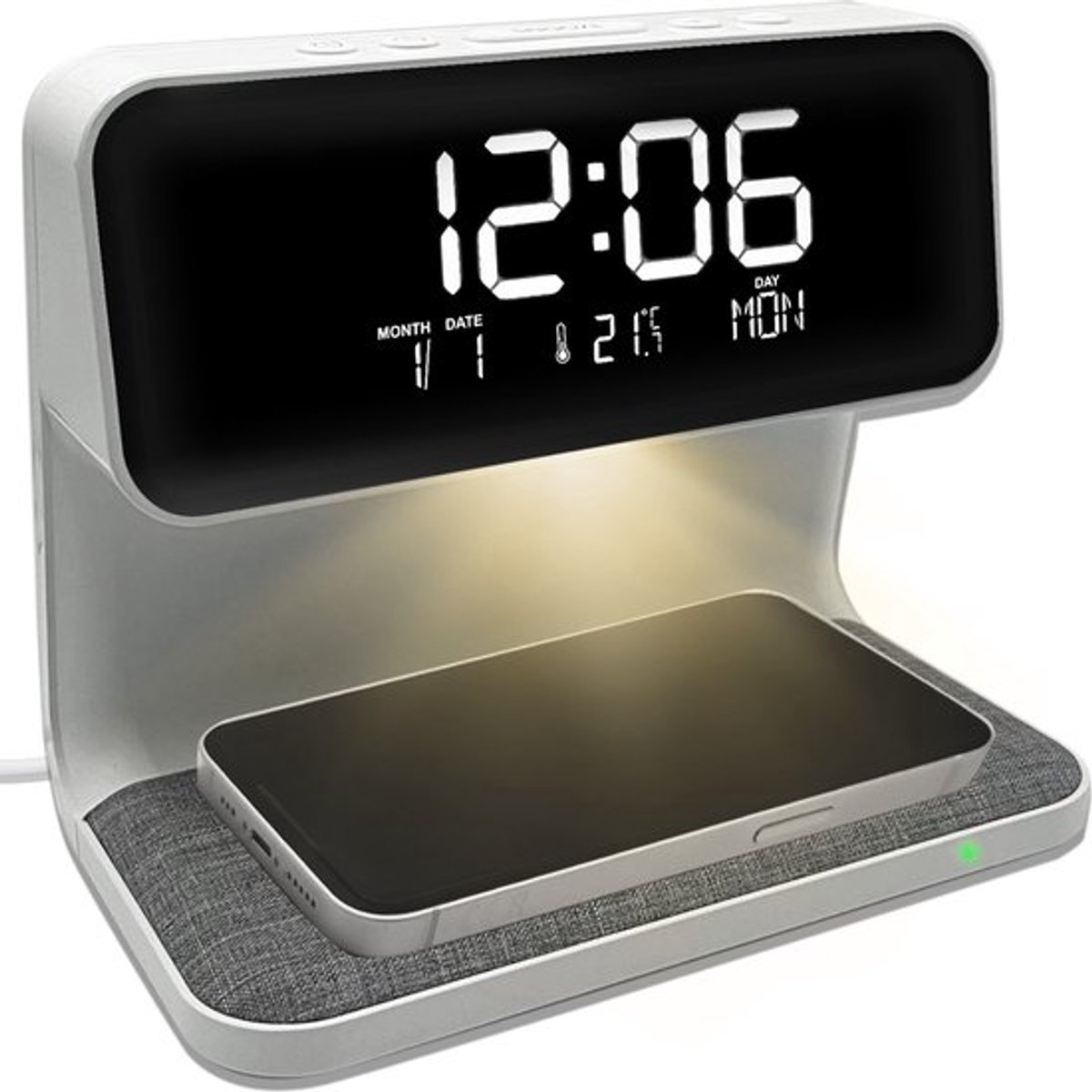 Digitale Wekker - Ontwaaklicht - Wekker met Draadloze Oplader - Twee Alarmen - Dimbaar - Kinderwekker - Instelbare Nachtlamp - Wit