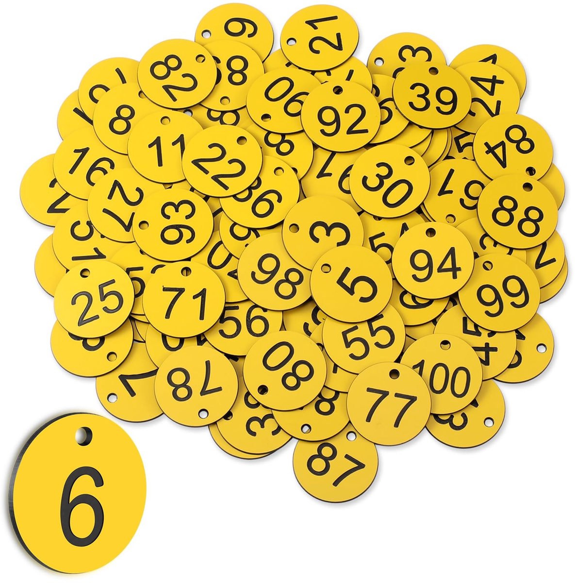 Dailygoods - Dailygoody - Tafelnummers - ID-tags - Waterdicht en duurzaam - Geel en zwart - Voor restaurant en café - Kleine ID-tags voor garderobe