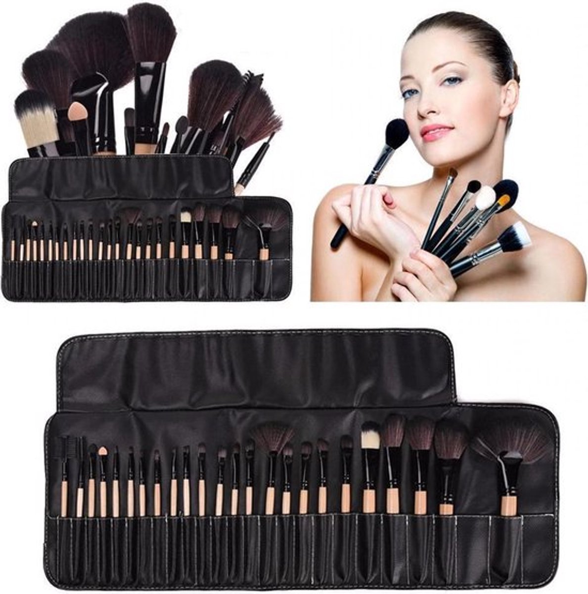 Professionele make-up kwasten set in etui - 24-delig