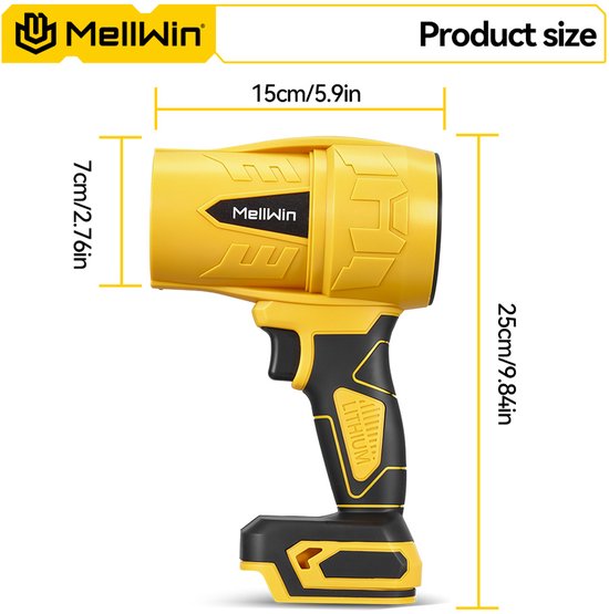 MELLWIN Accu Bladblazer - 270 m/s Borstelloze Turbo Blower - Krachtige Draadloze Jet Fan voor Auto Drogen, Sneeuw en Stof - Inclusief Accu en Oplader van MellWin — afbeelding 5