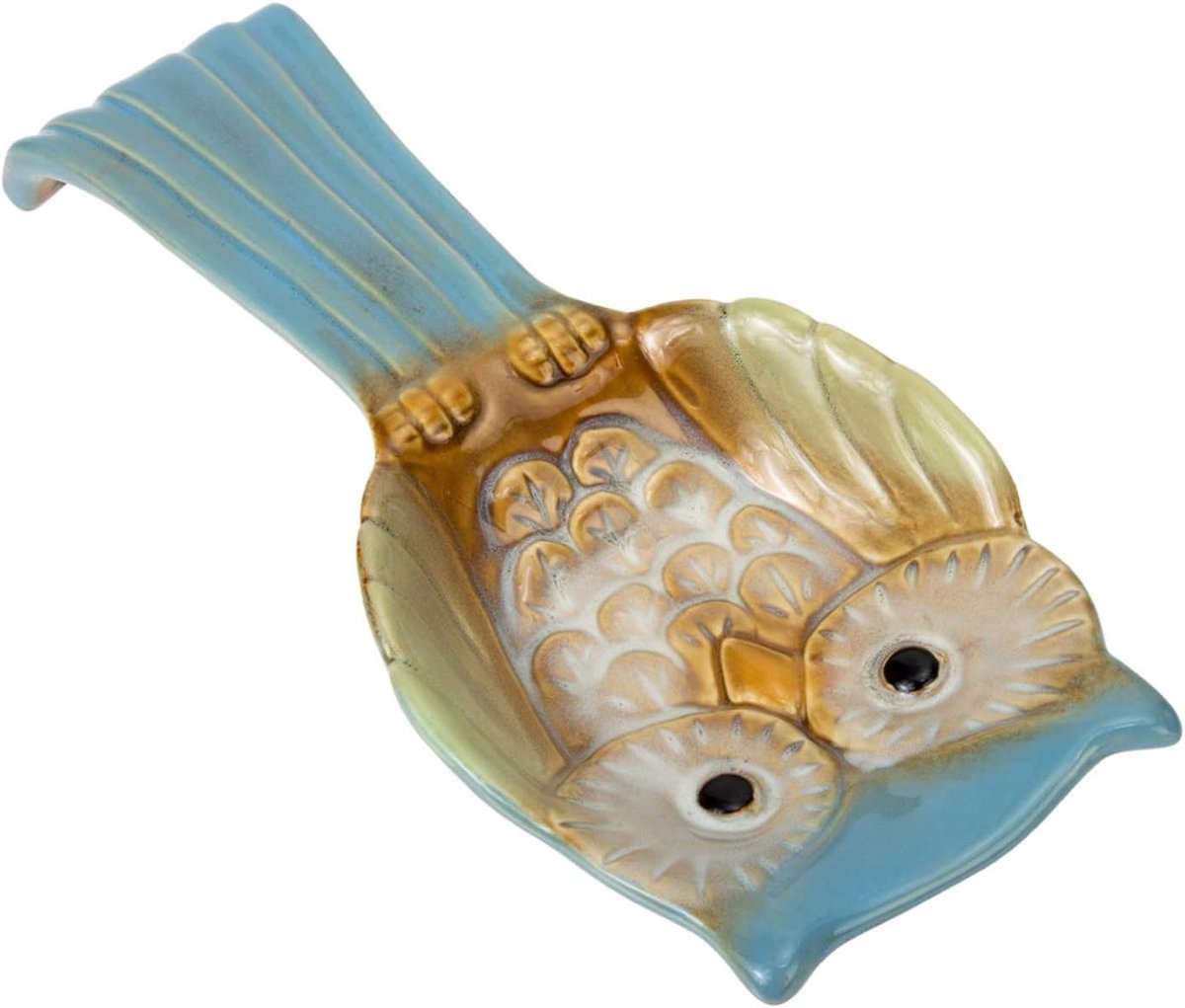 Lepelhouder - Keukenhulp - Aanrecht Opruimen - Keramisch Uil Design - 24.5 cm - Blauw