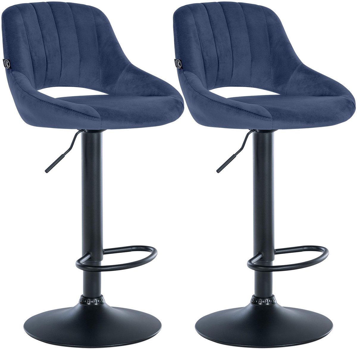 CLP Milet Set van 2 barkrukken - Met rugleuning - Verstelbaar - Velvet - Fluweel - zwart/blauw