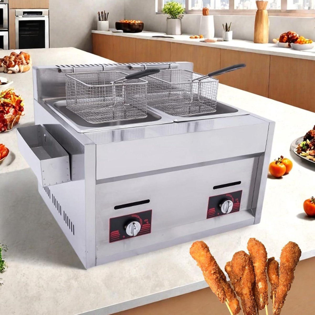 Dubbele Frituurpan - Professionele Frituur - Grote Keuken - Dubbele Cilinders - 20 Liter - Zilver