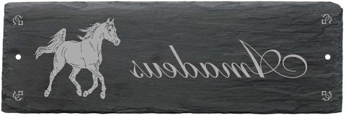 Paardenbord Leisteen - Stalnaambord Huisnummer - Paardenverblijf Decoratie - Weerbestendig Robuust - 22x8cm - Grijs