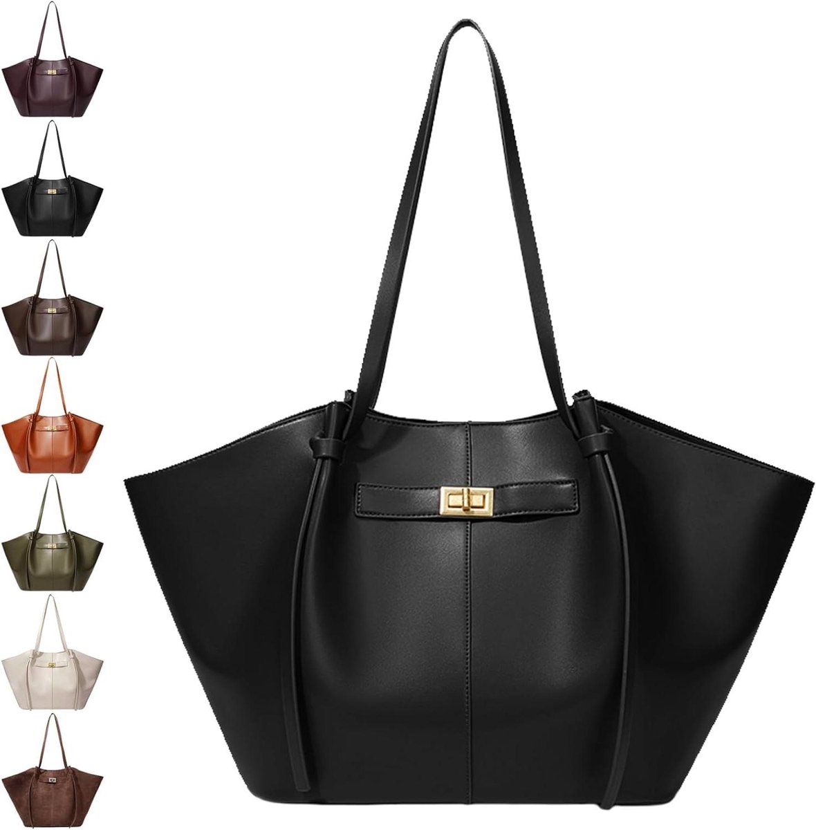 Leren Shopper Tas - Handtas Dames - Dagelijks Gebruik - Ruim Interieur - 60 x 17 x 30 cm - Zwart