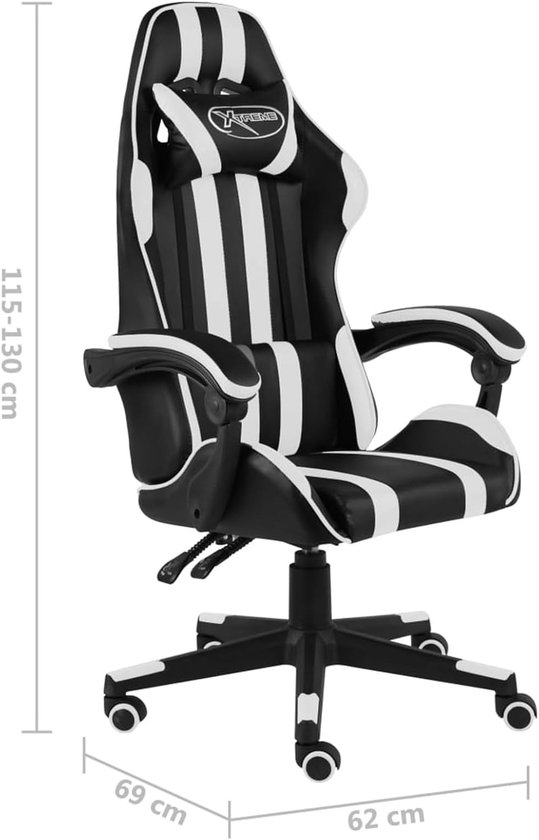 Gamingstoel Kunstleer - Speelstoel Ergonomisch - Comfortabel Gamem - Volledig Achterover Leunend - Verstelbare Zithoogte - Wit Zwart — afbeelding 5