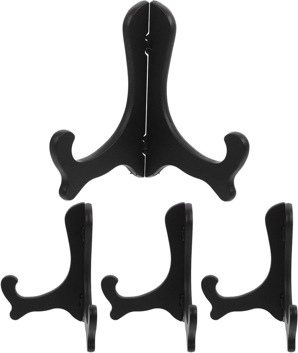 Display Standaard - Bordenhouder - Decoratie Presenteren - Robuust Kunststof - 4 Stuks - Zwart