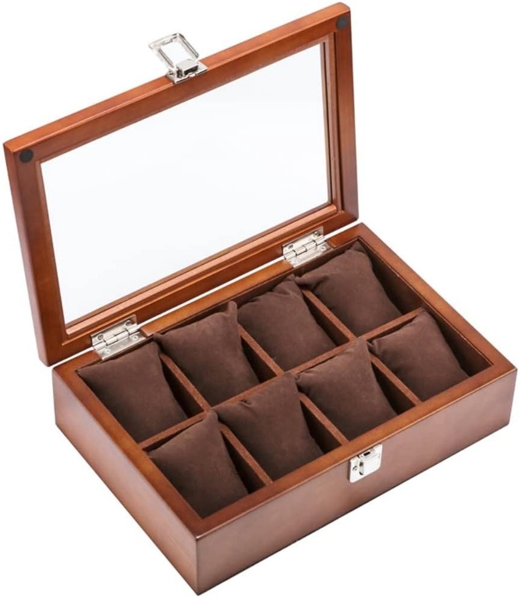 Horloge Display Box - Opslag Kast - Horloges Beschermen - Massief Houten Frame - 8 Horloges - Zwart