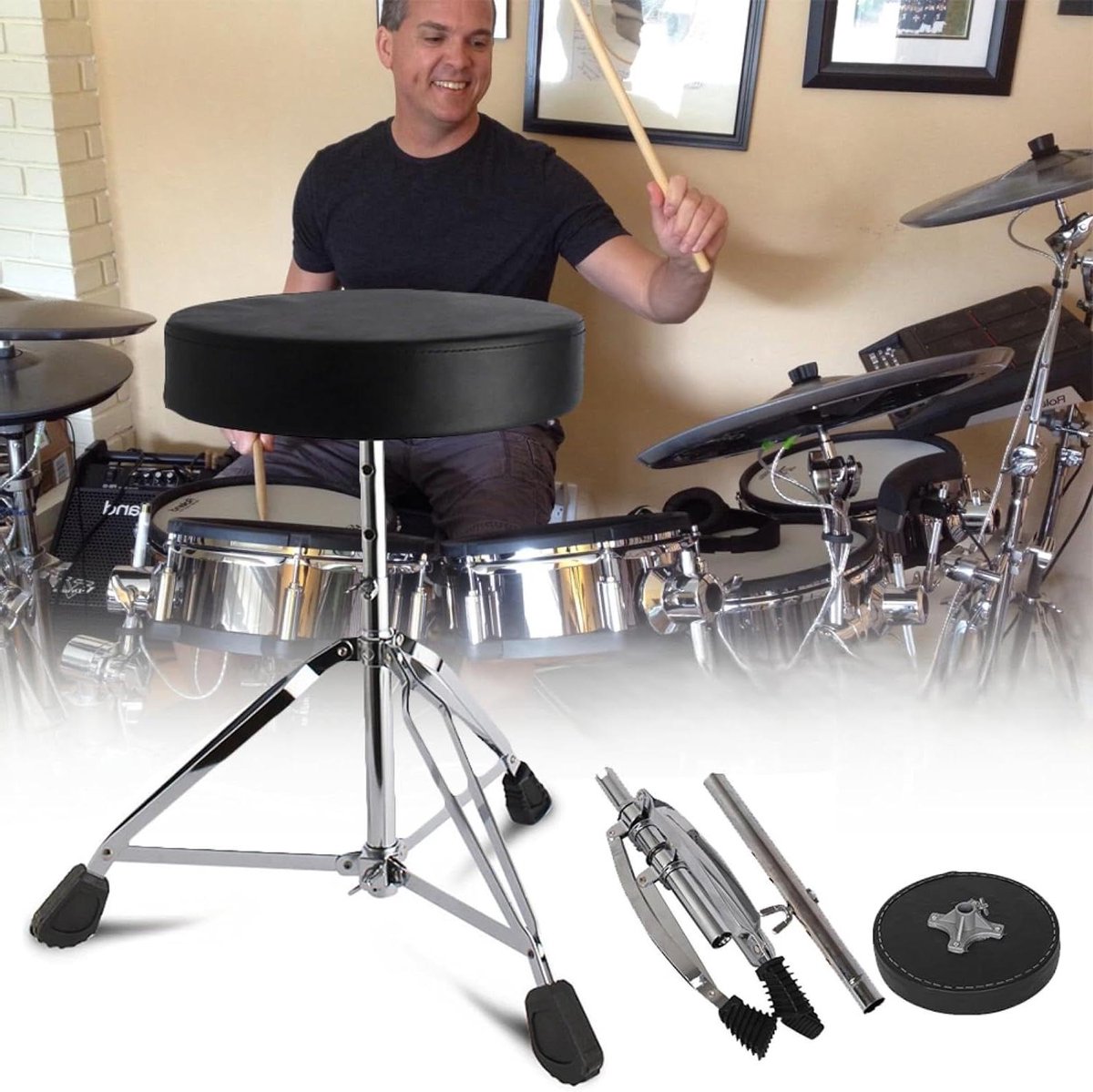 Drumkruk - Drumstoel - Muziek Oefenen - Antislip Basis - Verstelbare Hoogte - Zwart
