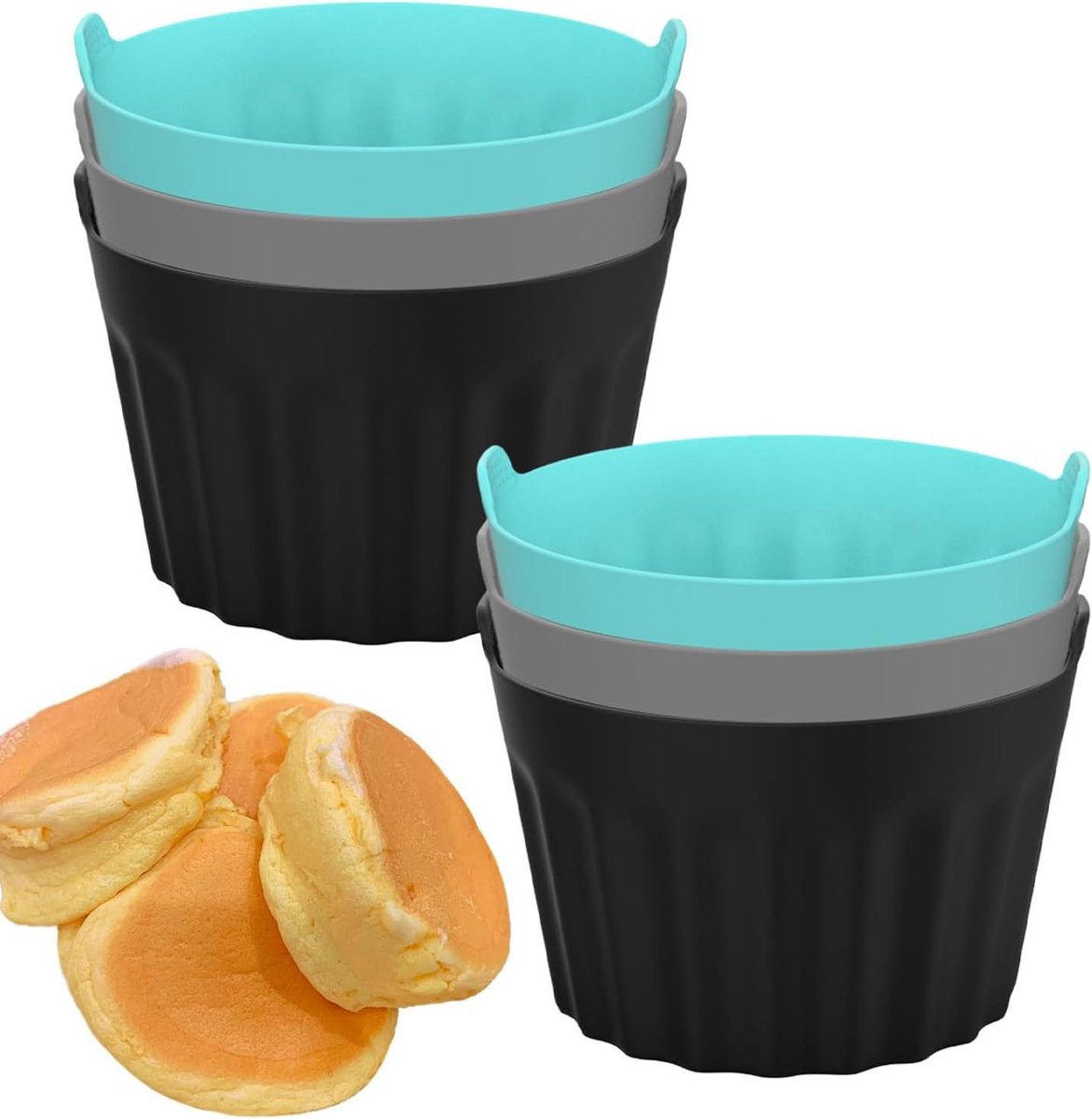 Siliconen bakvormpjes - Muffin cups - Bakken in airfryer - Anti-aanbaklaag - 6 stuks - Blauw grijs zwart