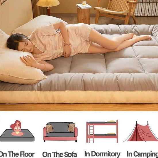 Vloermatras - Opvouwbaar futon - Comfortabel slapen - Extra dik - Diverse maten - Grijs — afbeelding 4
