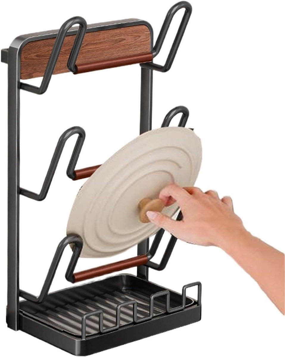 Pannendekselrek - Keukenopbergrek - Aanrecht Organiseren - Met Lekbak - 20x15.5x20 cm - Zwart