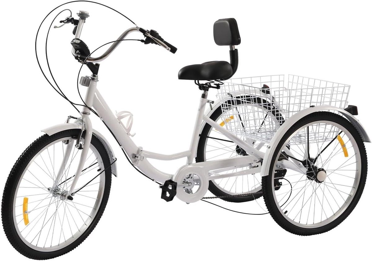 Driewieler Volwassen - Opvouwbare Trike - Boodschappen Vervoeren - Carbon Stalen Frame - 24 Inch Wielen - Wit