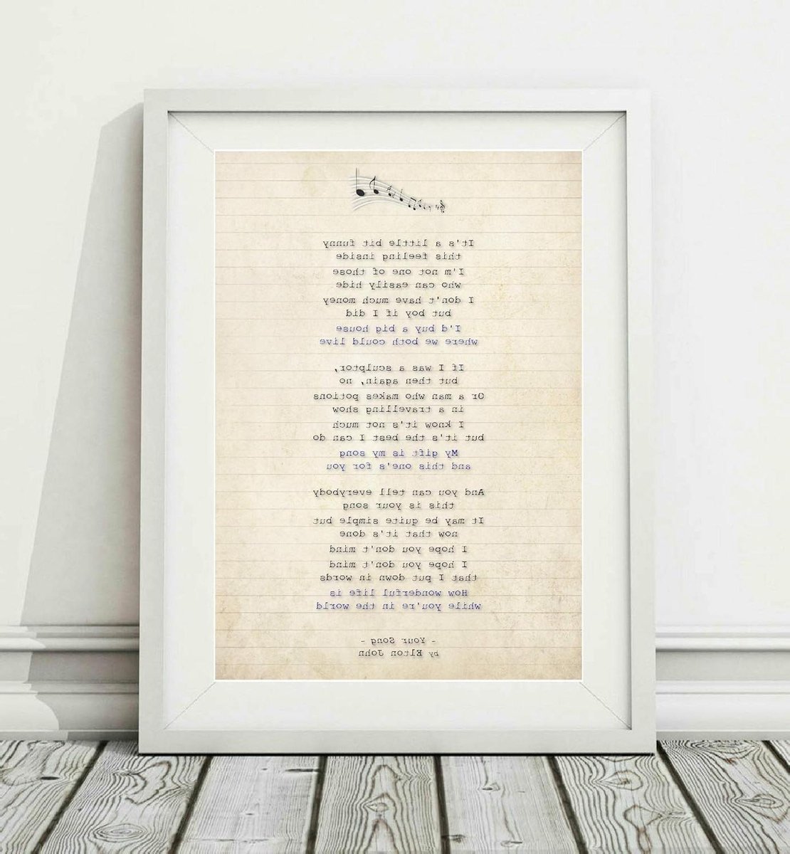 Songtekst Poster - Muziek Print - Interieur Decoratie - Klassiek Notitieblad Stijl - A4 A3 - Wit