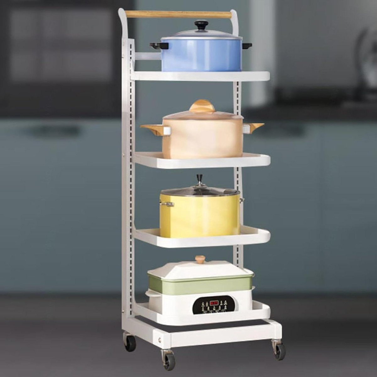 Opbergrek Keuken - Mobiele Trolley - Keuken Organiseren - Ventilatie Ontwerp - 40x33cm - Wit