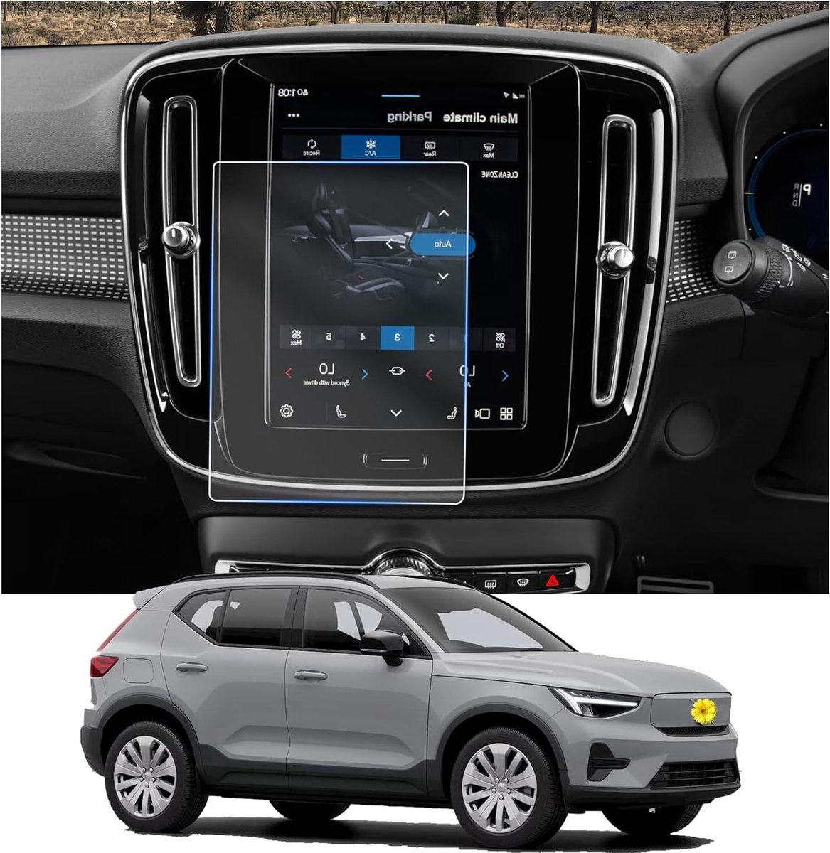 Navigatiebeschermfolie voor Volvo EX40 EV 2024 - 4H Krastbestendig, 9 Inch GPS Schermbescherming, Accessoires Set van 2