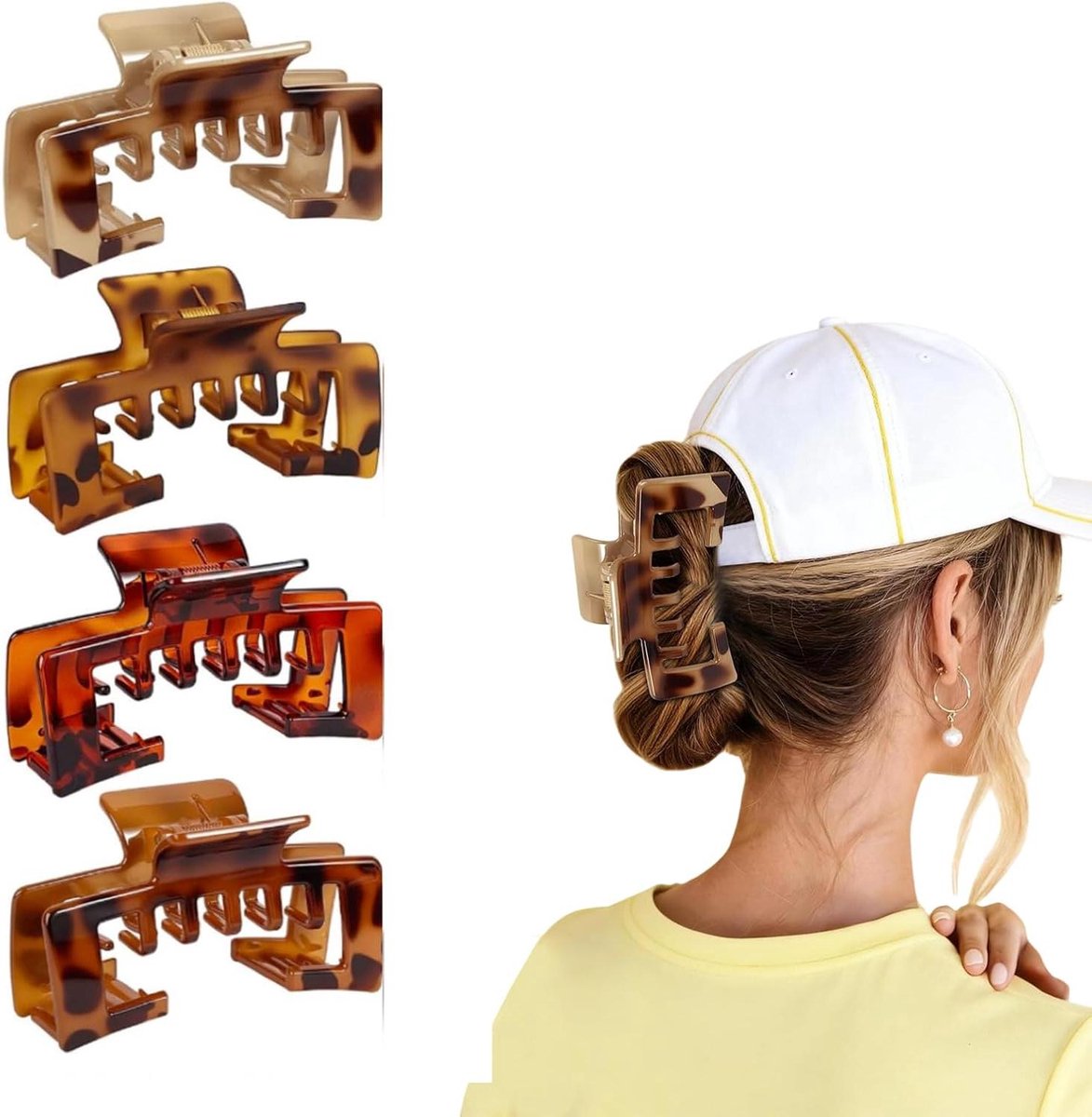 Haarspangen Set - Haarklemmen Dames - Cap Styling - Schildpadlook Design - 4 Stuks - Bruin