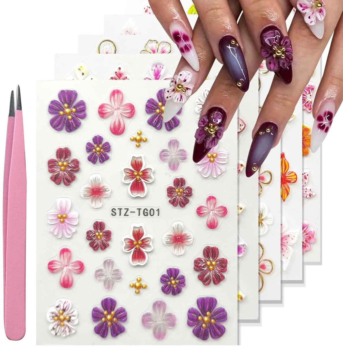 Innovra - Cosensi - Dailygoody - 5D Embossed Flower Nail Stickers - Nail Art Decoratie - Multicolour - 3D Nagel Stickers - Geschikt voor Vrouwen - Nail Design