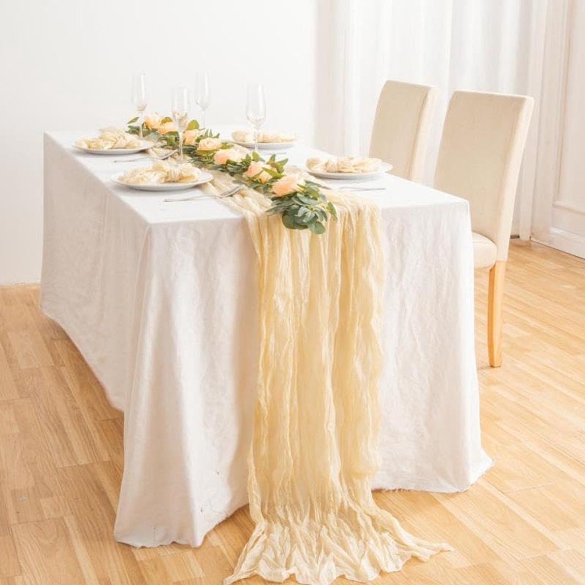 Tafelloper Kaasdoek - Rustieke Stof - Tafel Decoratie - Boho Stijl - 90x180 cm - Blad Rood
