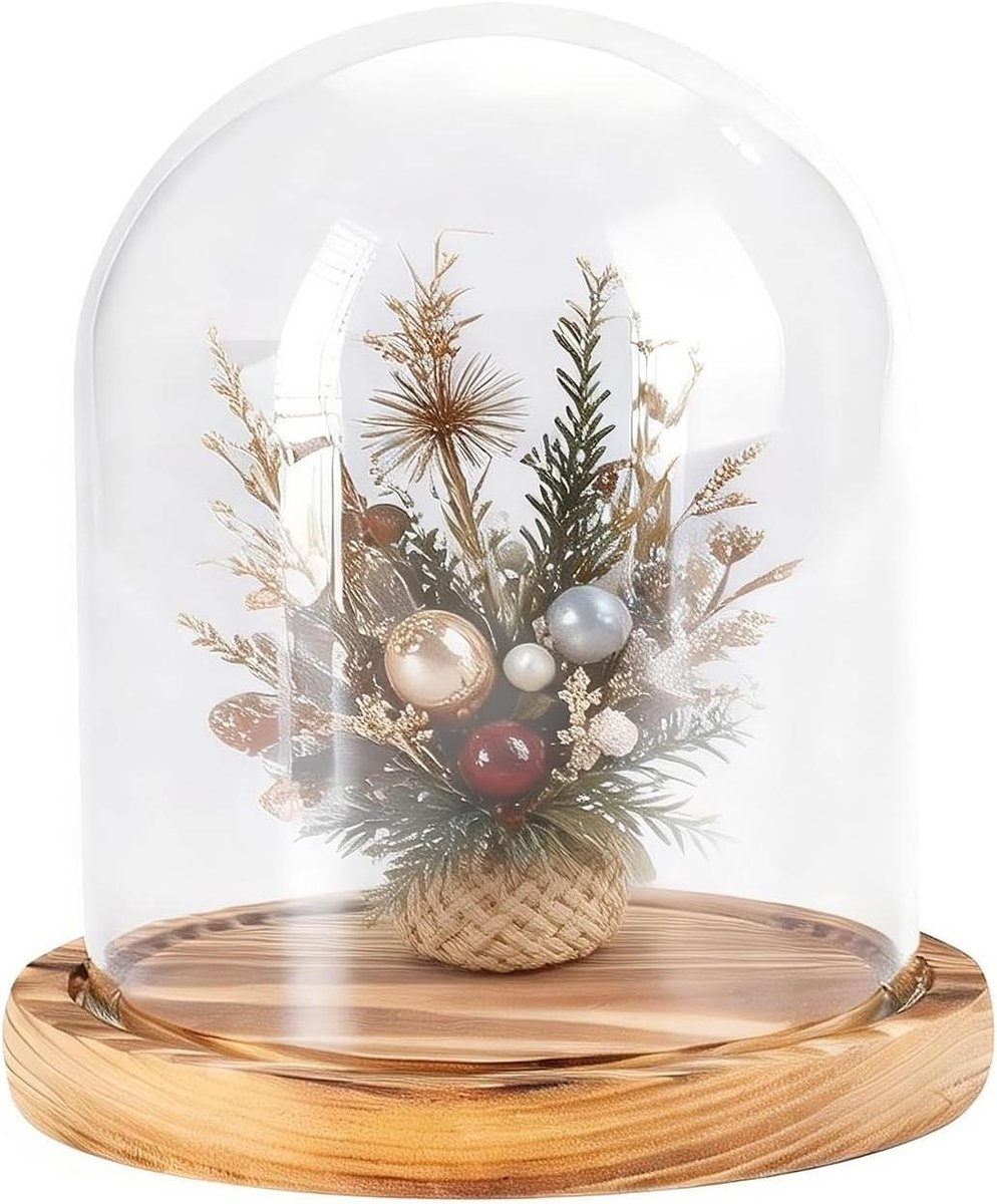 Glazen Displaybel - Glazen Koepel - Decoratie Presentatie - Houten Sokkel - N.v.t. - Helder