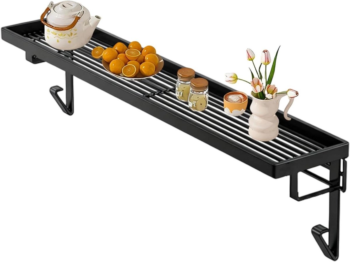 Radiatorrek - Extra plank - Ruimte organiseren - Montage zonder boren - 50 x 12 x 7 cm - Zwart