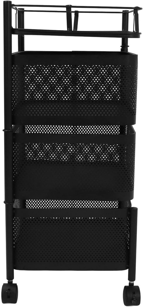 Opbergrek met Wielen - Draaiende Organizer - Keuken Organiseren - Mesh Mand Ontwerp - 5 Lagen - Wit