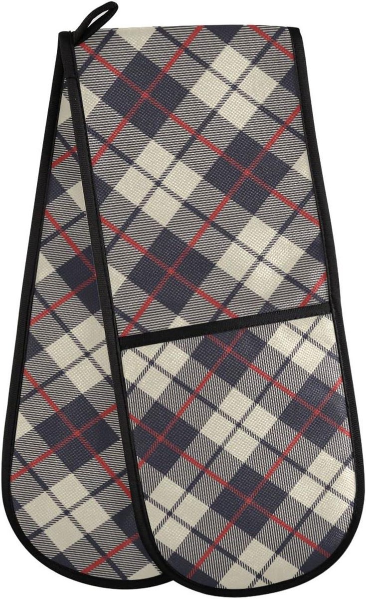 Dubbele Ovenwanten - Keukenhandschoen - Veilig Koken - Extra Lange Bescherming - 35 x 7 inch - Blauw Beige